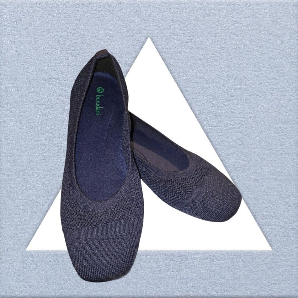 Women's Burudani Size 8.5 Navy Blue Knit Ballet Flats Comfort EUC